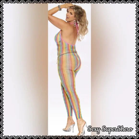 🆕🏳️🌈Rainbow Pride Crochet Lingerie Bodystocking - Picture 2 of 6